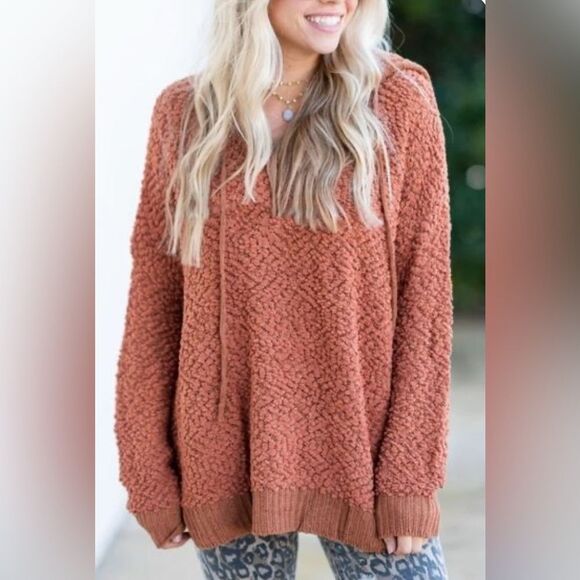 POL rust color popcorn knit oversized sweater size medium - Picture 3 of 10